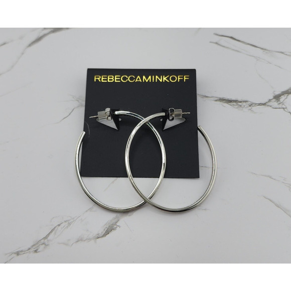 New Rebecca Minkoff Silver Tone Oval Hoop Earrings - Picture 2 of 4